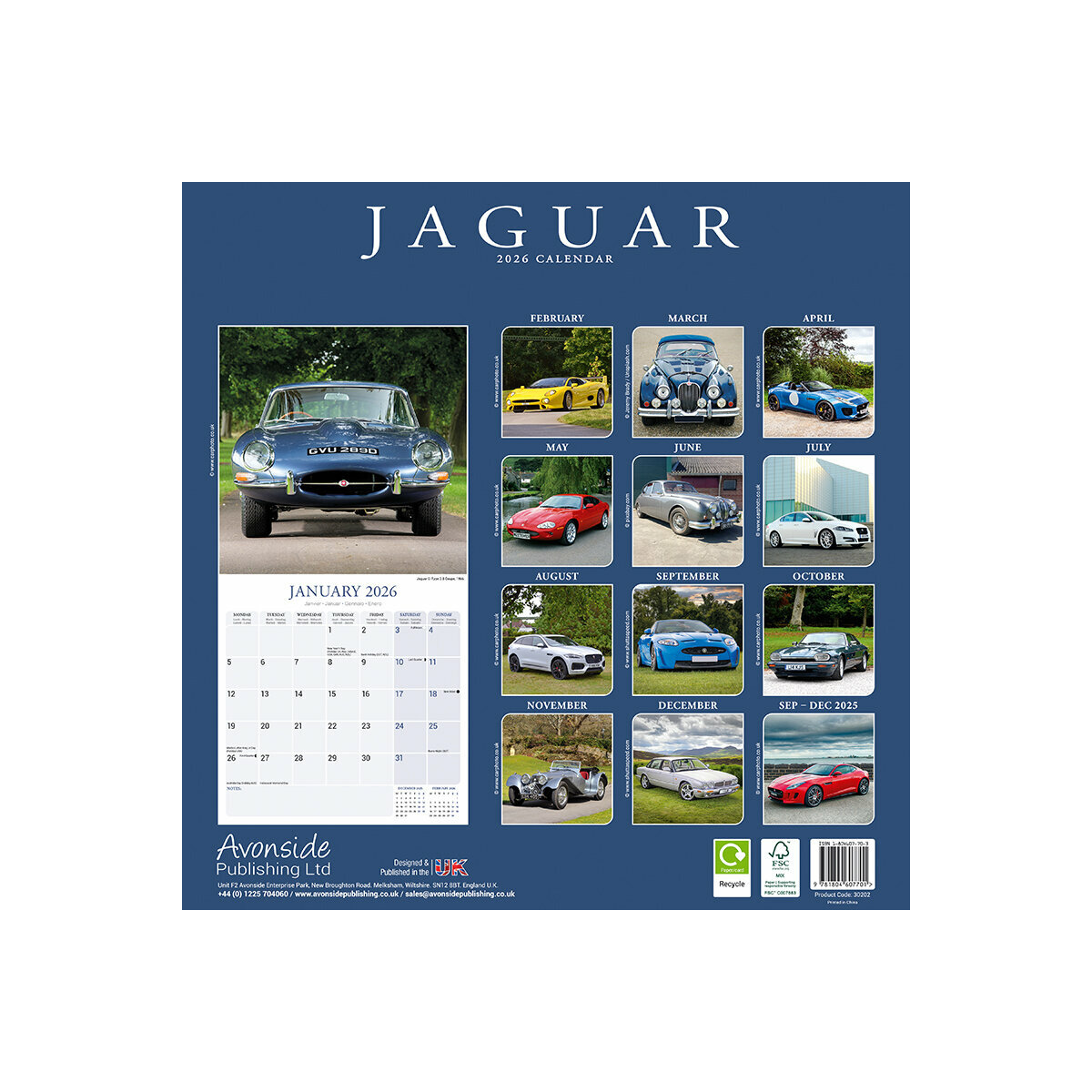 Calendrier Mural 2025 Jaguar Voiture Anglaise Luxe
