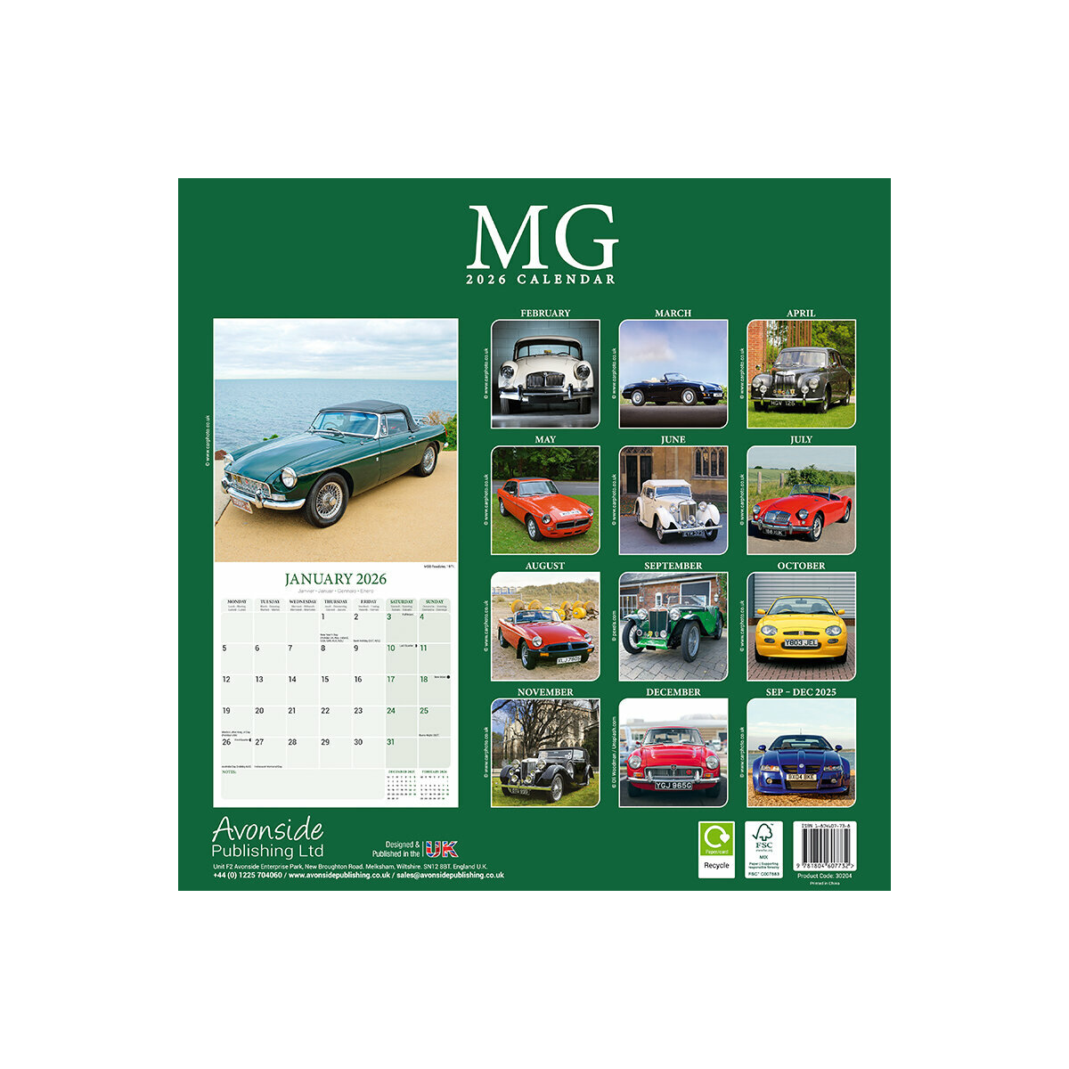 Calendrier Mural 2025 Voiture MG Anglaise rétro MG Motors MGB