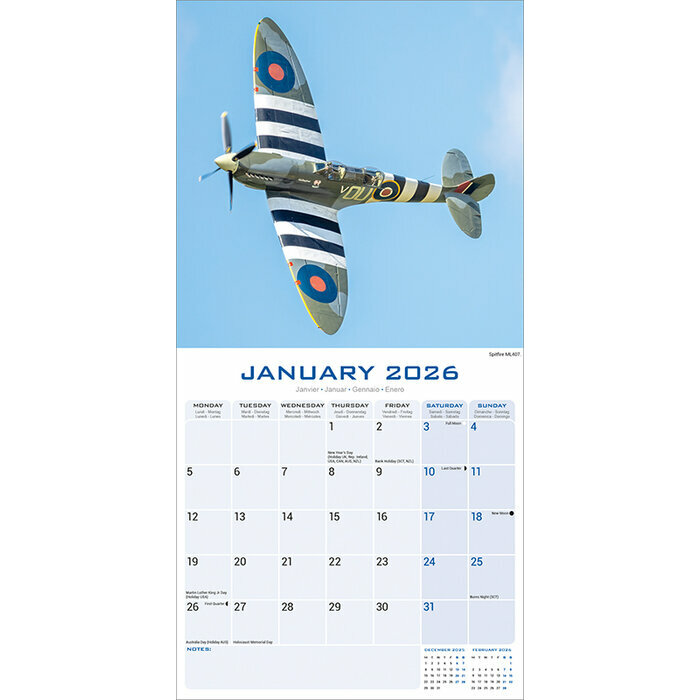 Calendrier 2026 Avion militaire