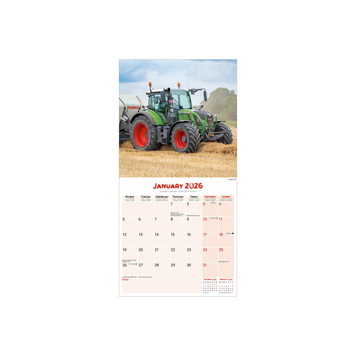 Calendrier Mural 2025 Tracteur Agricole Engins Agriculture