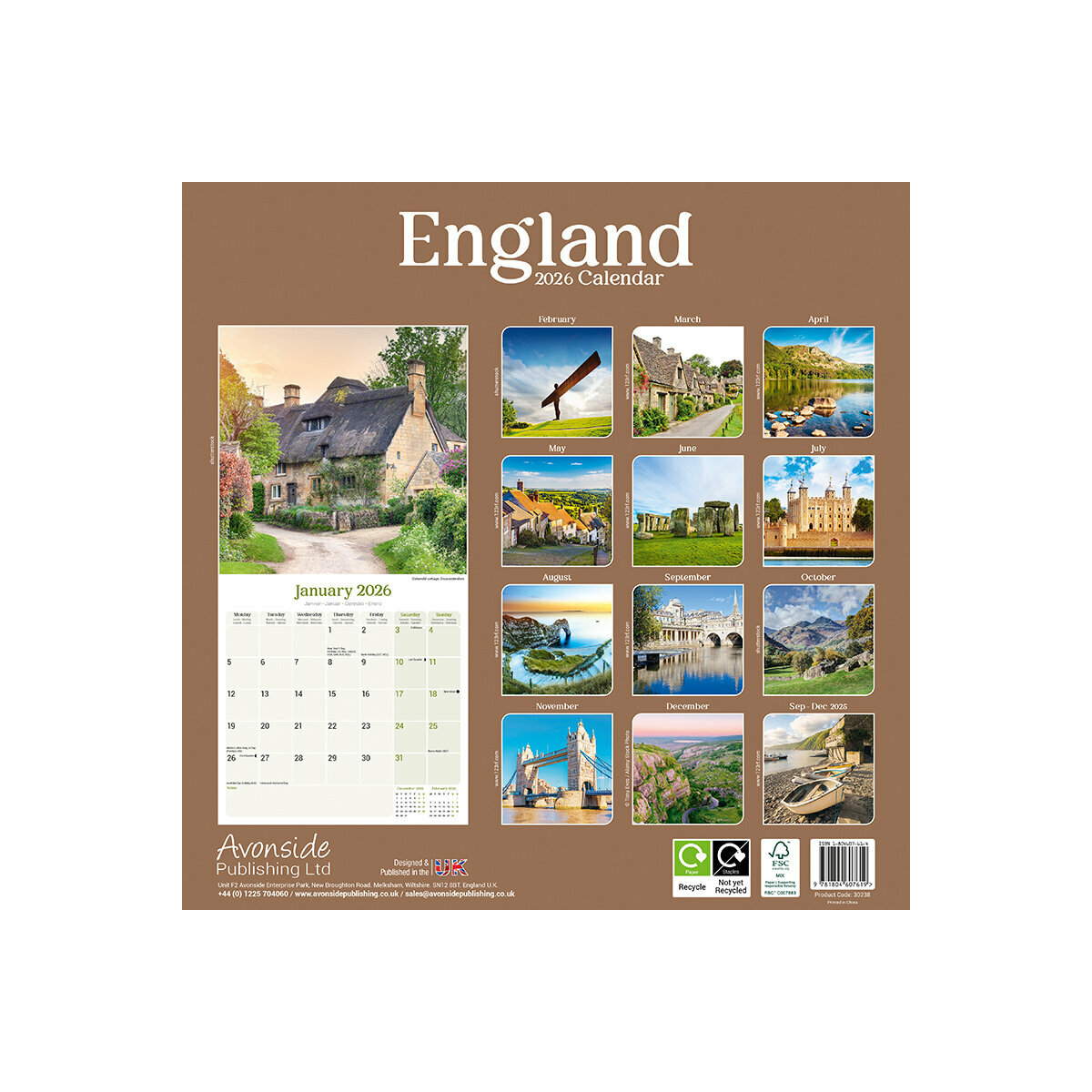 Calendrier Mural 2025 Lieux Emblématique Angleterre Royaume Uni
