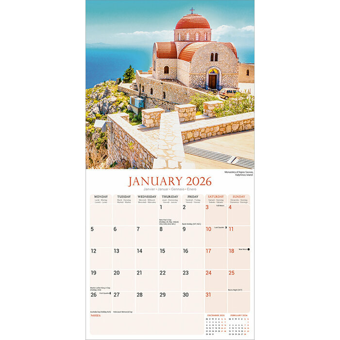 Calendrier 2026 Iles Grecques Santorin