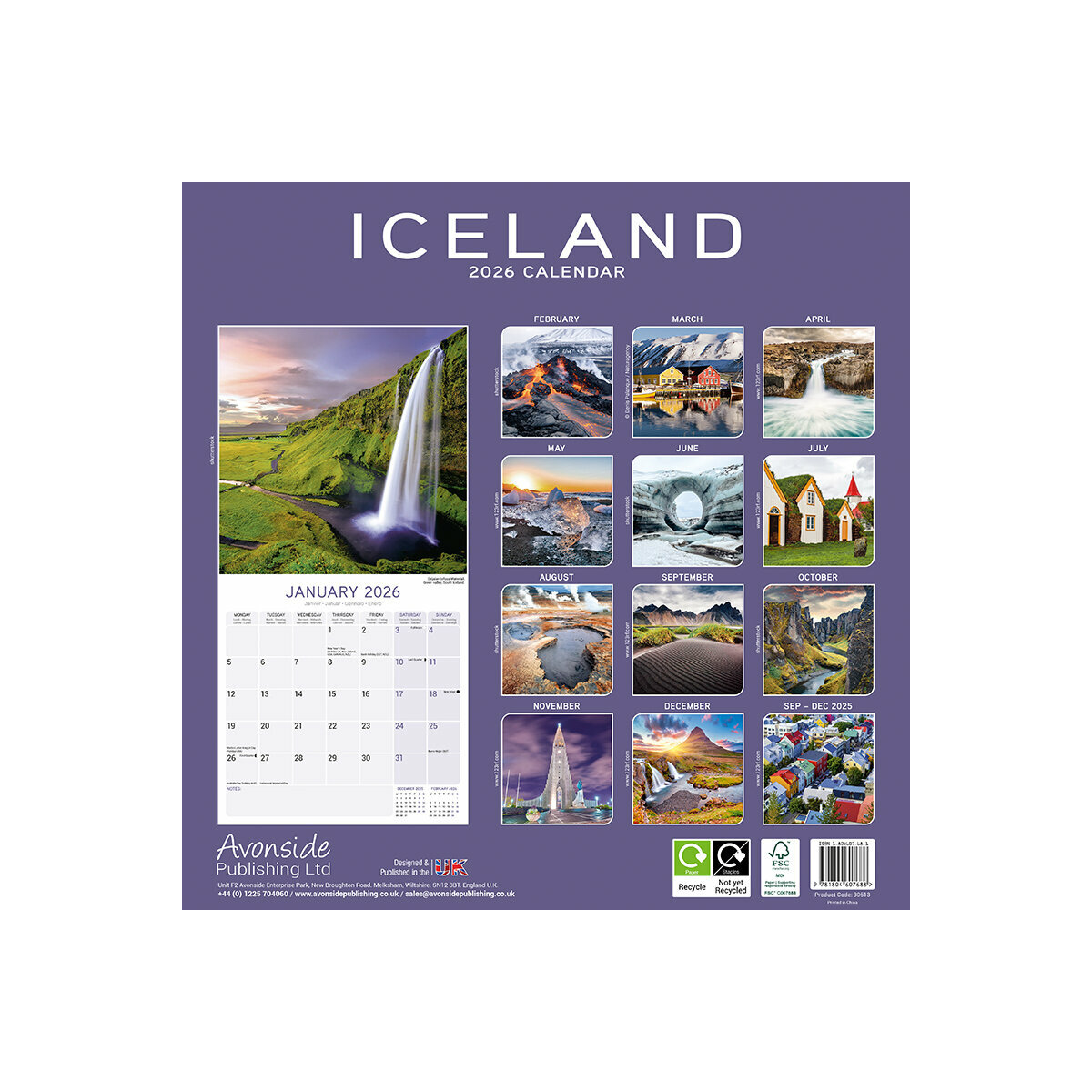 Calendrier Muram 2025 Islande Geysers Volcan Aurores Boréales