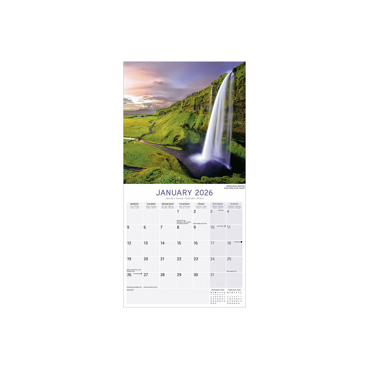 Calendrier Muram 2025 Islande Geysers Volcan Aurores Boréales