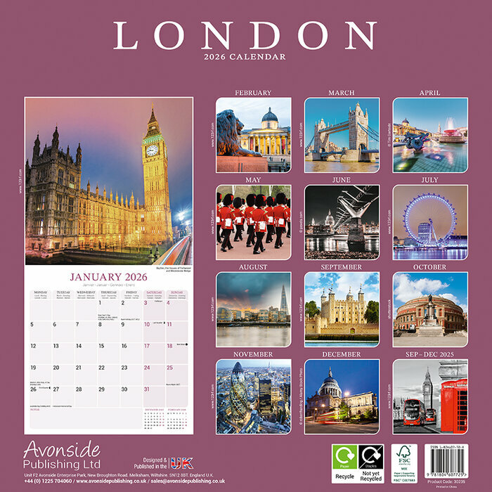 Calendrier 2026 papier Londres