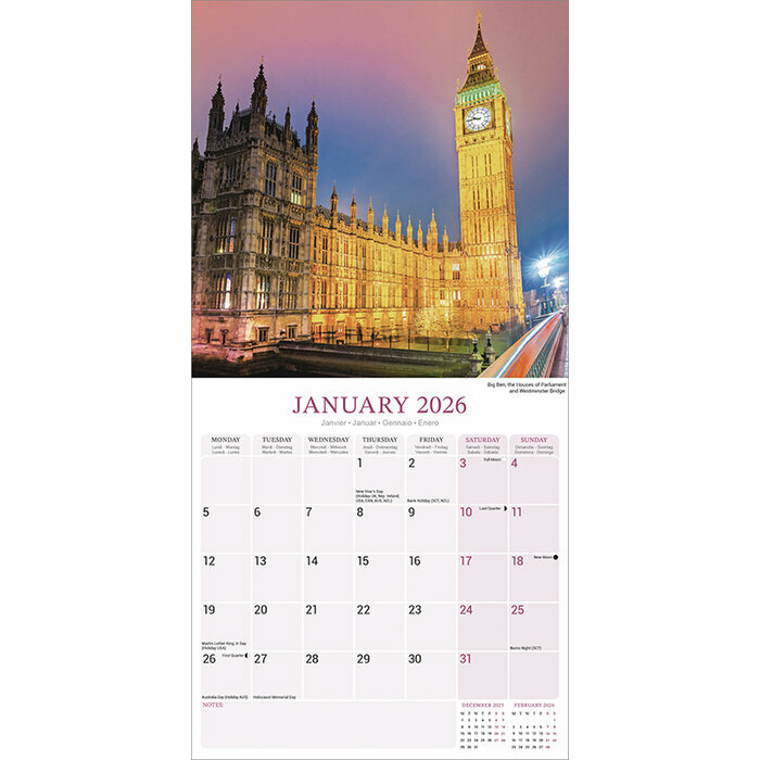 Calendrier 2026 mural Londres