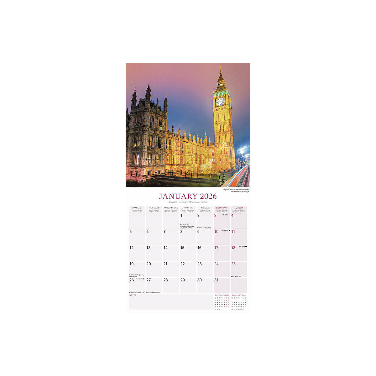 Calendrier Mural 2025 Tower Bridge Londres Royaume Uni London