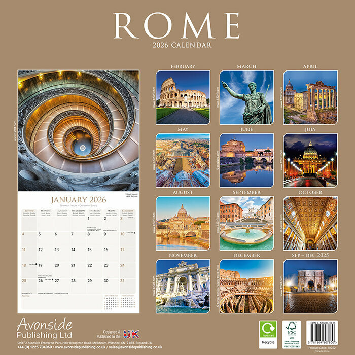 Calendrier 2026 papier Rome Vatican