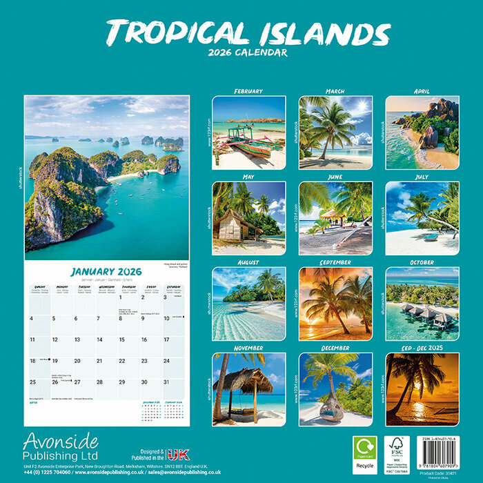 Calendrier 2026 mural Couch de soleil ile paradisiiaque