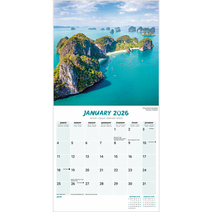 Calendrier 2026 papier Couch de soleil ile paradisiiaque
