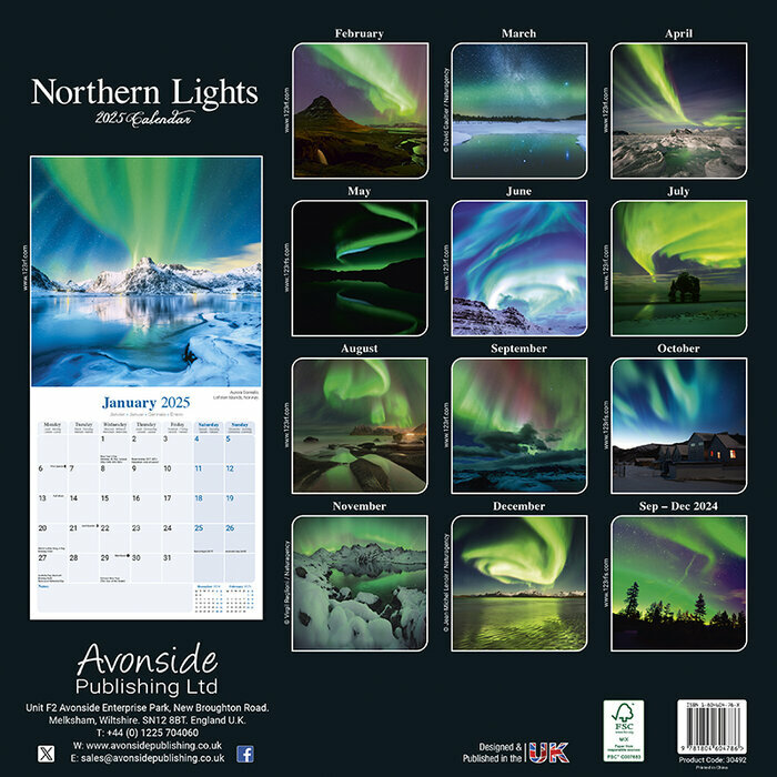 Calendrier 2025  Aurores Borales Islande
