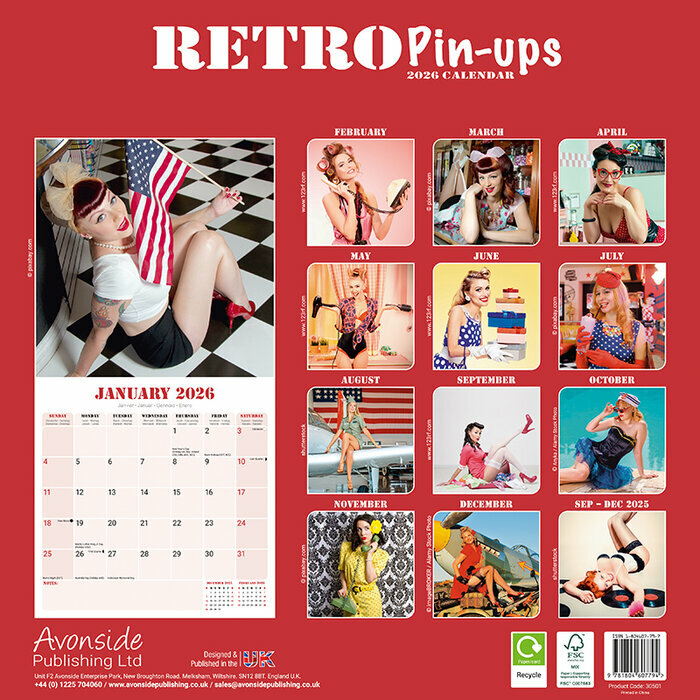Calendrier 2026 papier Pin up retro photo