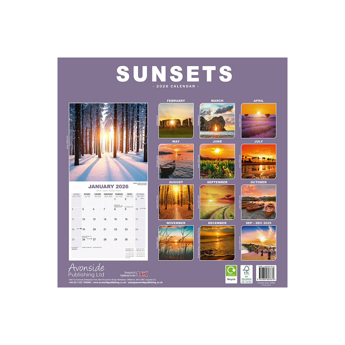 Calendrier Mural 2025 Coucher de Soleil Paysage Zen Sunset