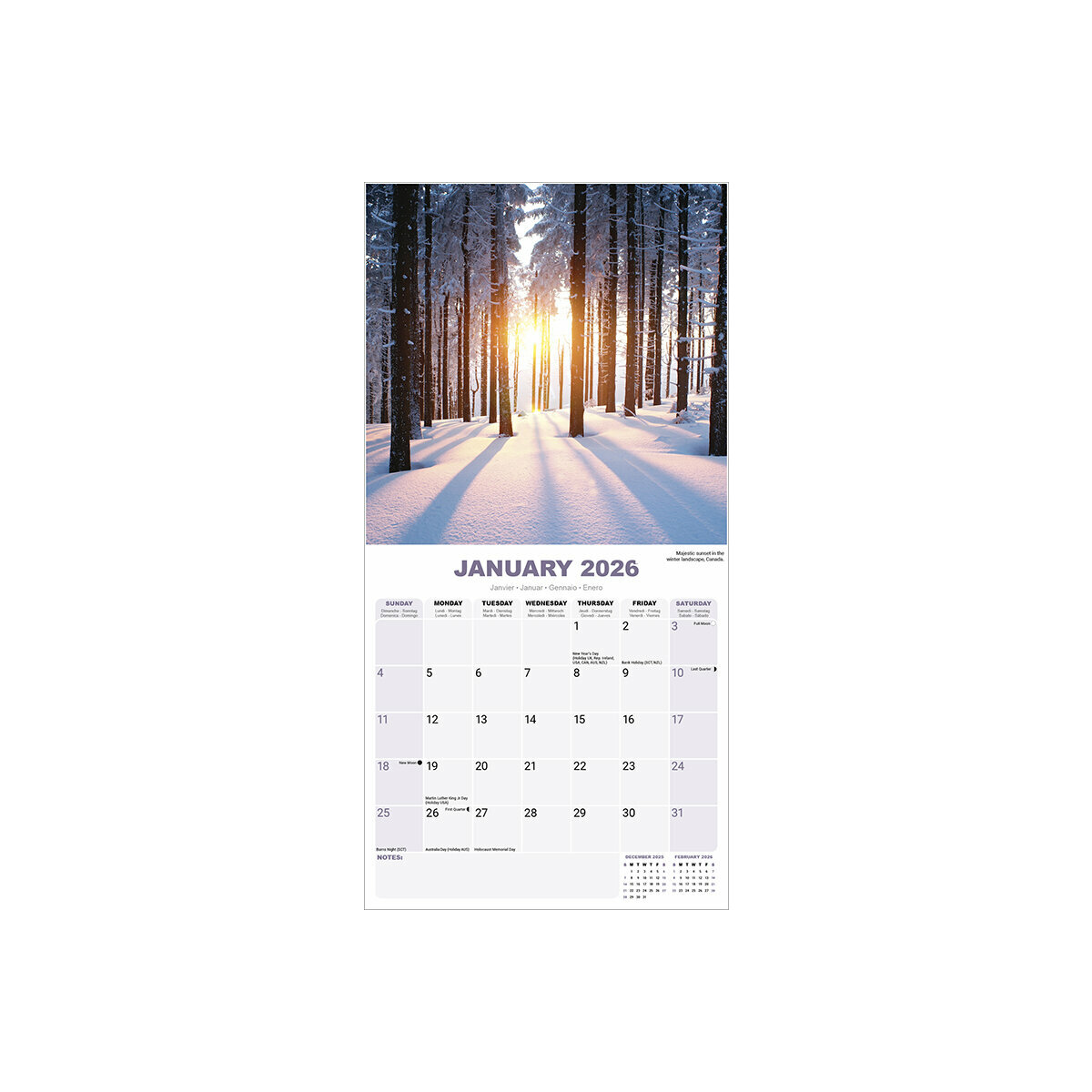 Calendrier Mural 2025 Coucher de Soleil Paysage Zen Sunset