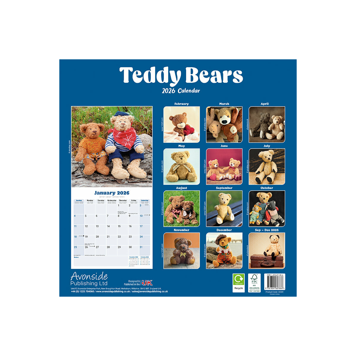 Calendrier Mural 2025 Ourson Peluche Rétro Teddy Bear Nounours
