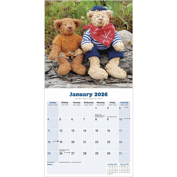 Calendrier 2026 Oursons Peluches Rtro