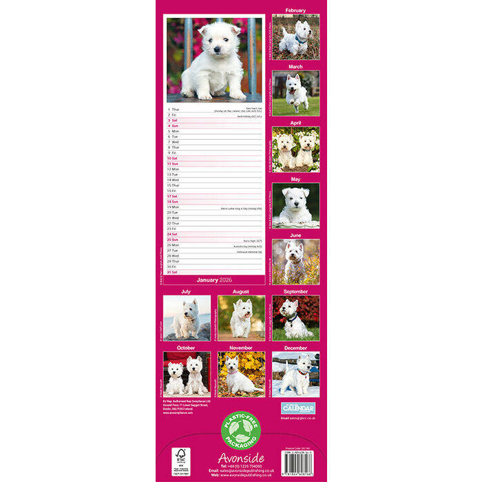 Calendrier papier Slim Westie 2026