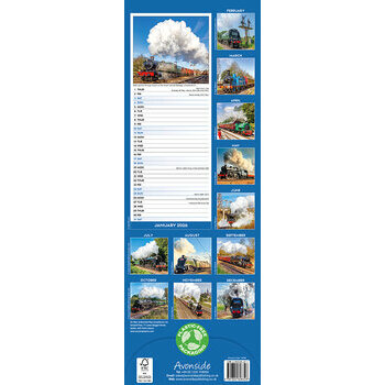 Calendrier Etroit Slim 2026 Locomotive à Vapeur Train