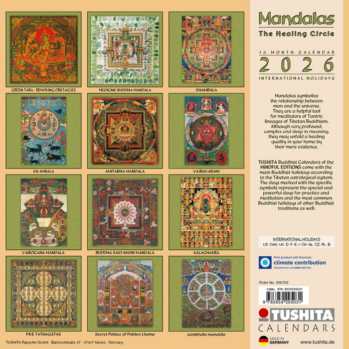 Calendrier religion 2026 Mandalas Tibtains de Guerison