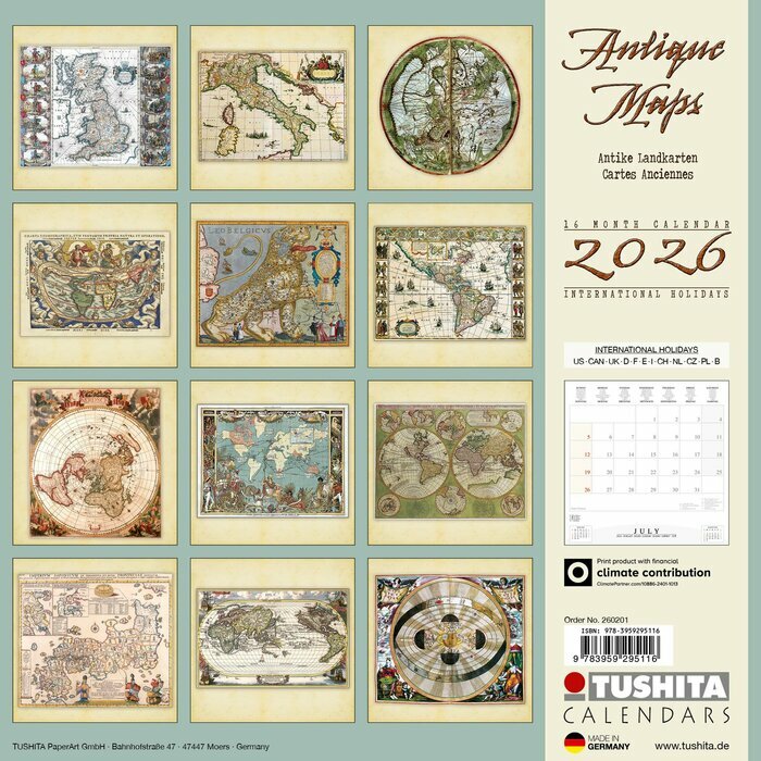 Calendrier 2026 Carte géographique vintage