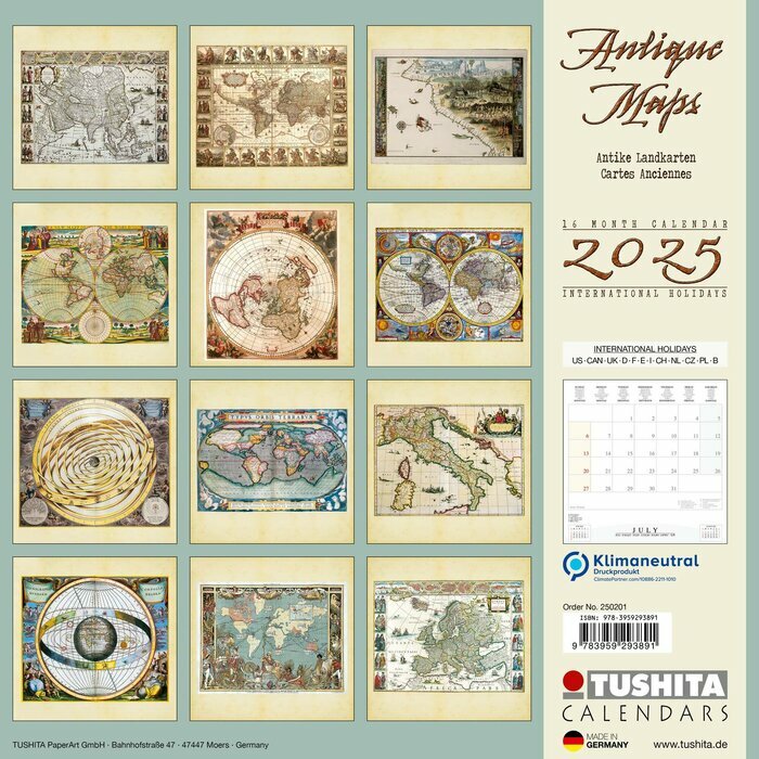 Calendrier 2025 Carte géographique antique