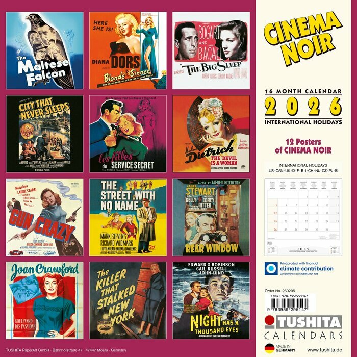Calendrier 2026 cinema Noir Affiche