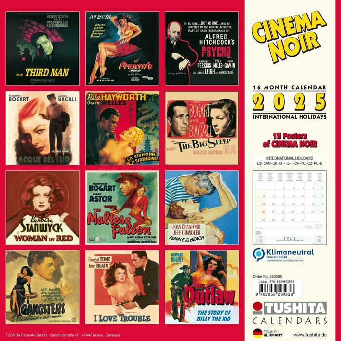 Calendrier 2025 Affiche film cinema Noir
