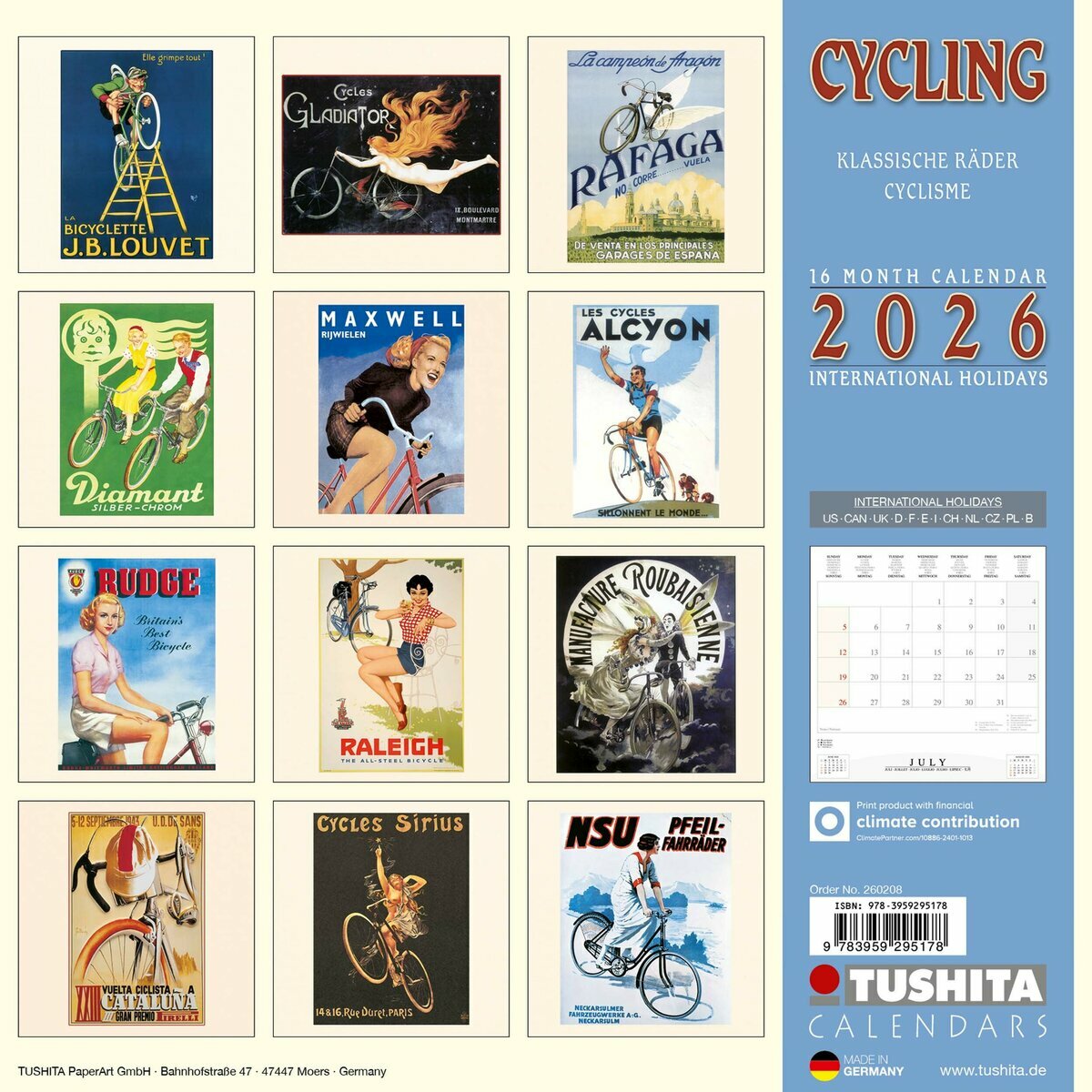 Calendrier Mural 2025 Affiches Film Rétro Cyclisme Coursé Vélo Rétro Gitane