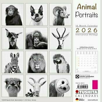 Calendrier 2026 Portrait Animaux Noir et Blanc