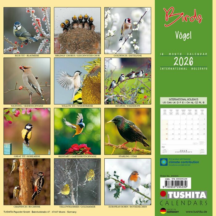 Calendrier 2026 Oiseaux Saison