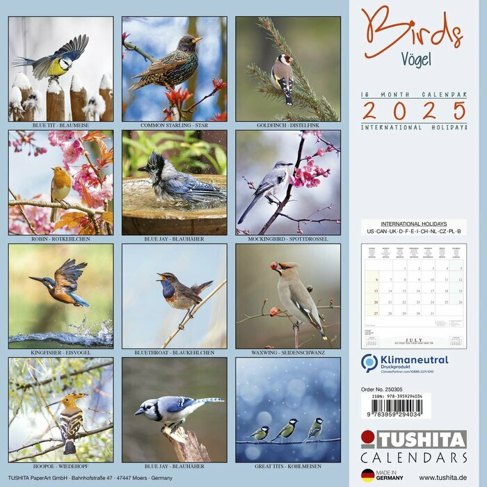 Calendrier Mural 2025 Oiseaux du Jardin Mésange