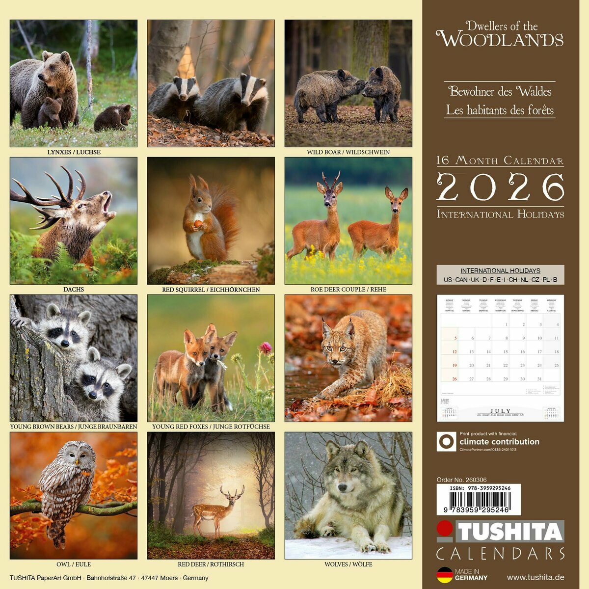 Calendrier Mural 2025 Animaux Habitants de la Forêt Renard Chouette Lynx