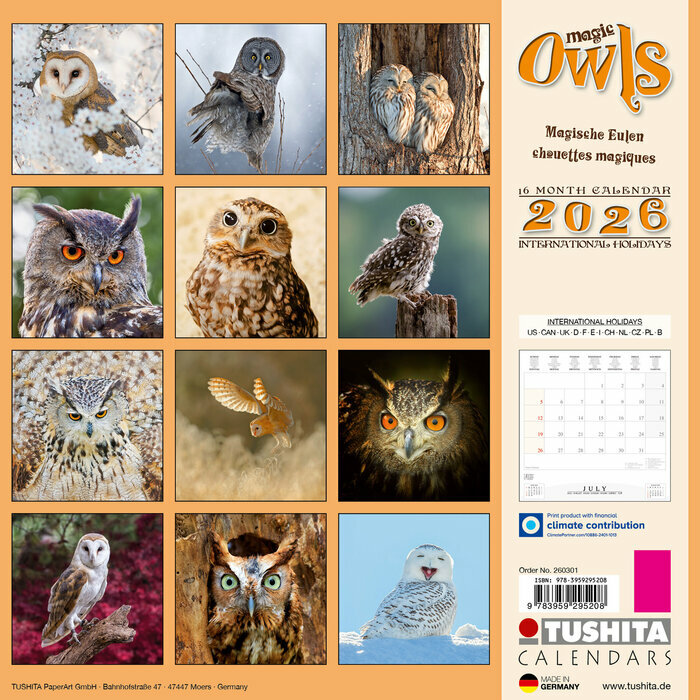 Calendrier Chouettes Hiboux 2026