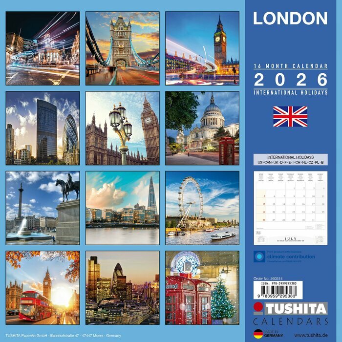 Calendrier Mural 2026 Londres sunset St Paul