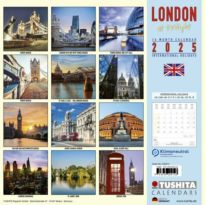 Calendrier Mural 2025 Londres sunset St James Parc
