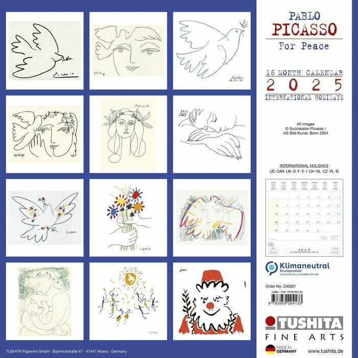 Calendrier Mural 2025 Pablo Picasso Oeuvre dessin
