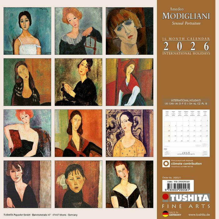 Calendrier papier 2026 Amado Modigliani Portrait Sensuel