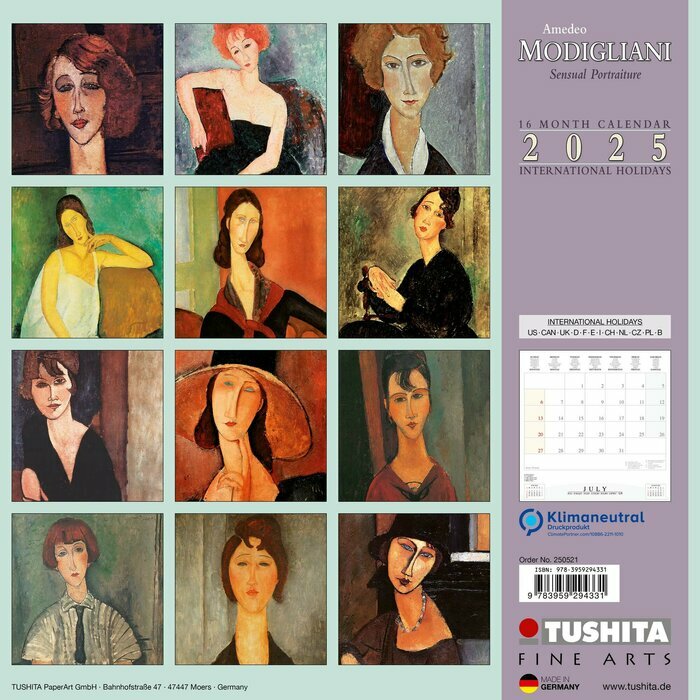 Calendrier Mural 2025 Portrait Femme Modigliani