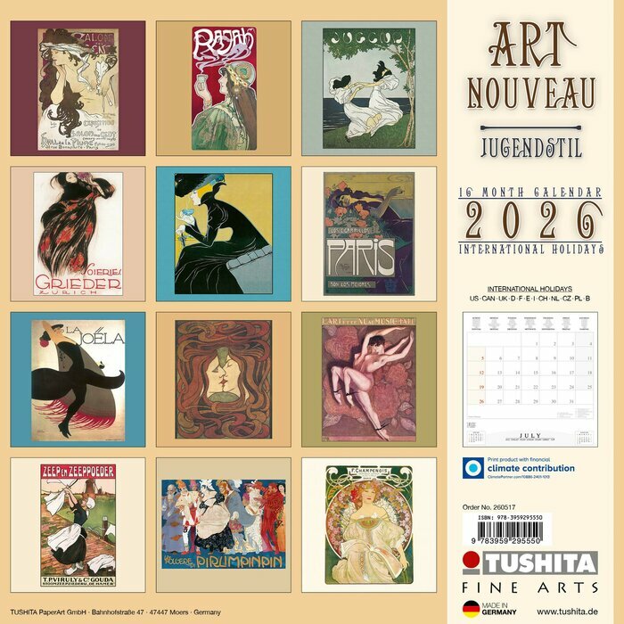 Calendrier 2026 Art Nouveau Affiche Tourne du Chat Nir
