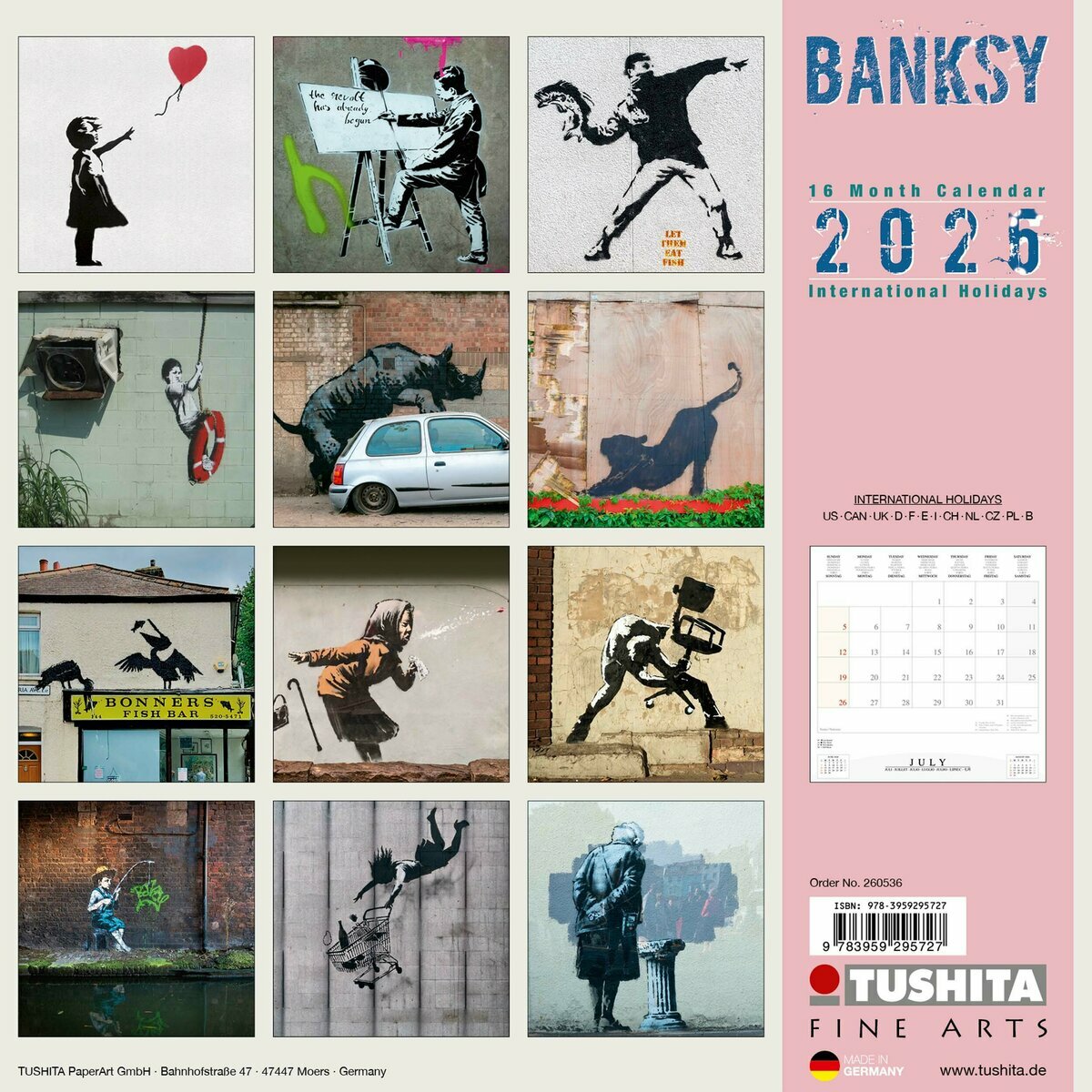 Calendrier Mural 2025 Bansky Street Art Fille au Ballon Grafitti