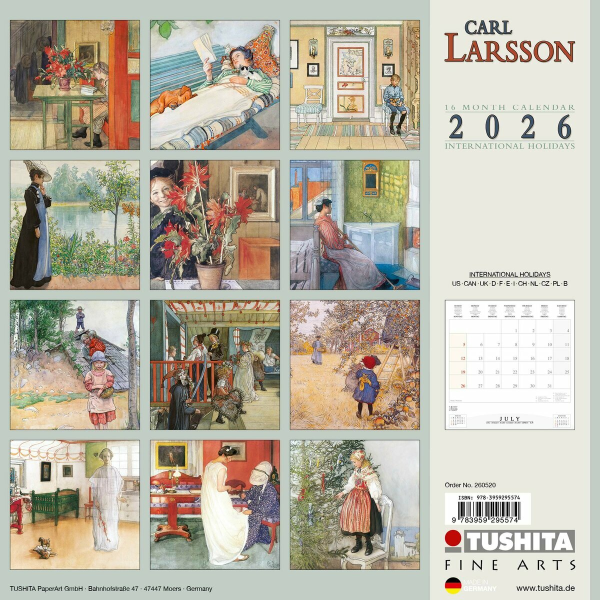 Calendrier Mural 2025 Carl Larsson Art Suédois Illustrateur Art et Crafts