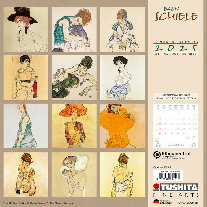 Calendrier Mural 2025 Egon Schiele Dessin Oeuvres