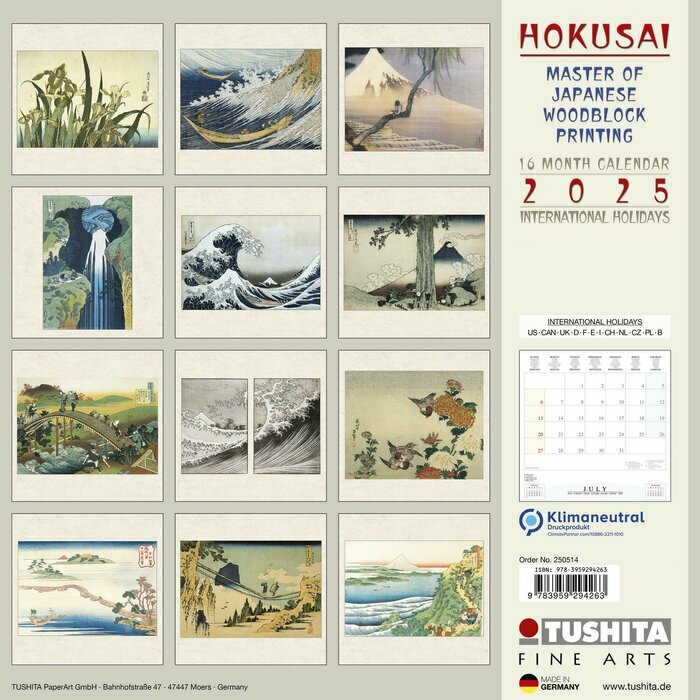Calendrier Mural 2025 Hokusai Art Japonais