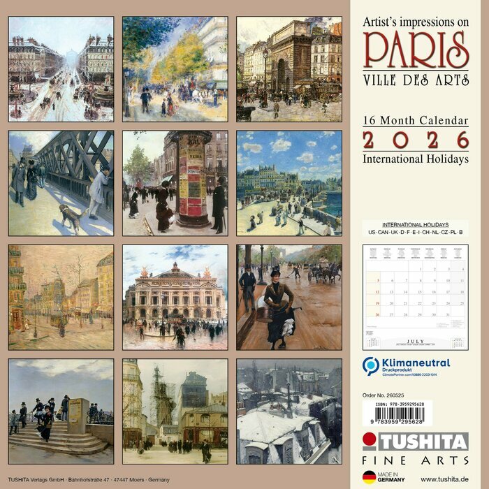 Calendrier Mural 2026 Impressionniste Paris Art