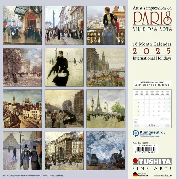 Calendrier 2025 Mural Paris Ville des Arts
