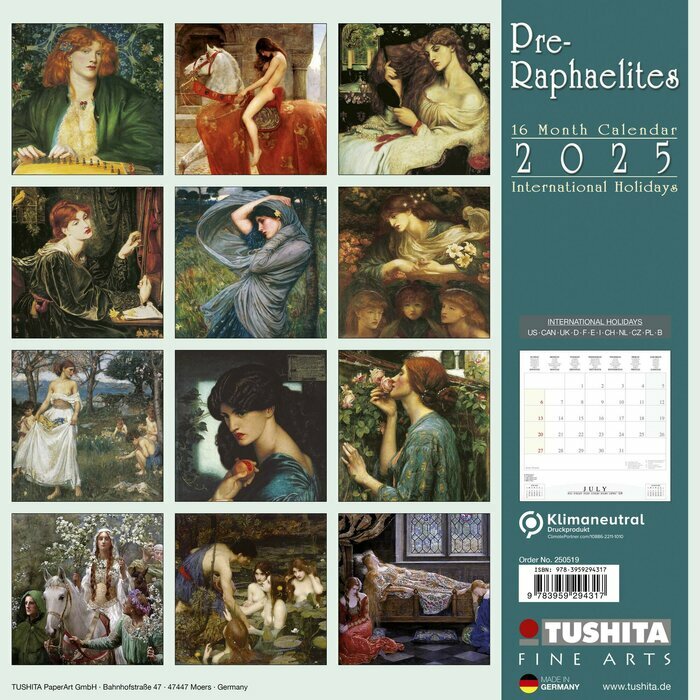 Calendrier Mural 2025 Pre-raphaelite 