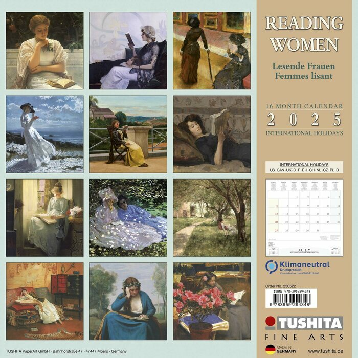 Calendrier Mural 2025 Tableaux d'art  Lire Lecture