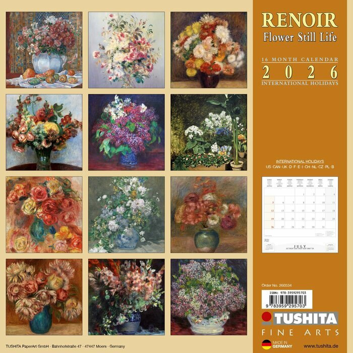 Calendrier 2026 Renoir Bouquets de Fleurs