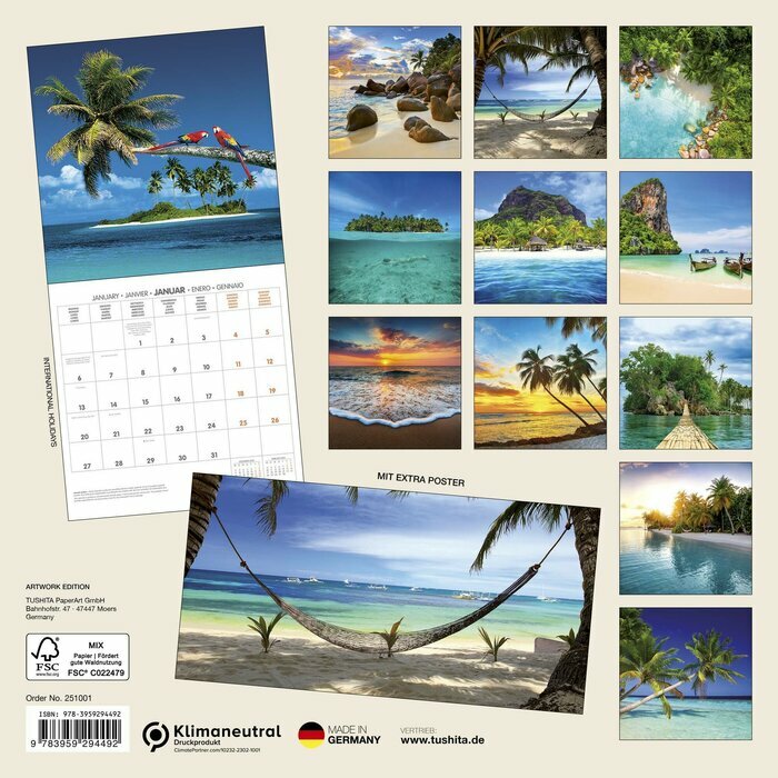 Calendrier Mural 2025 Iles de reve avec Poster