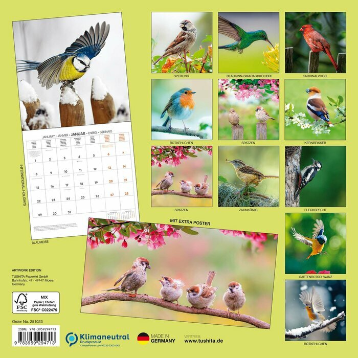 Calendrier Mural 2025 Oiseaux du jardin poster